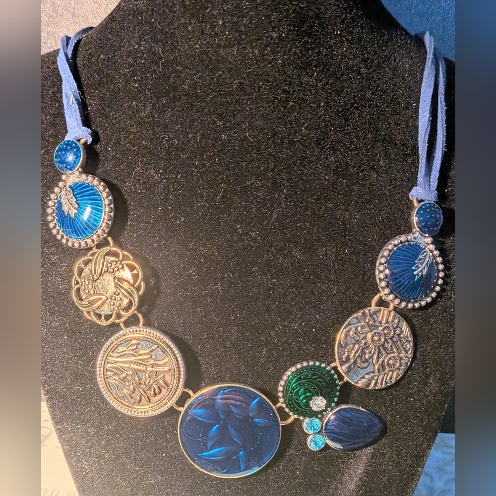 Interesting Blue, Green and Bronze  Necklace